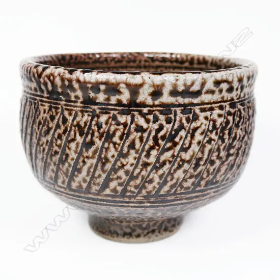 Early Mirek Smisek Salt Gazed Bowl. Cut sides pedestal base Dia.165mm. H.128mm.