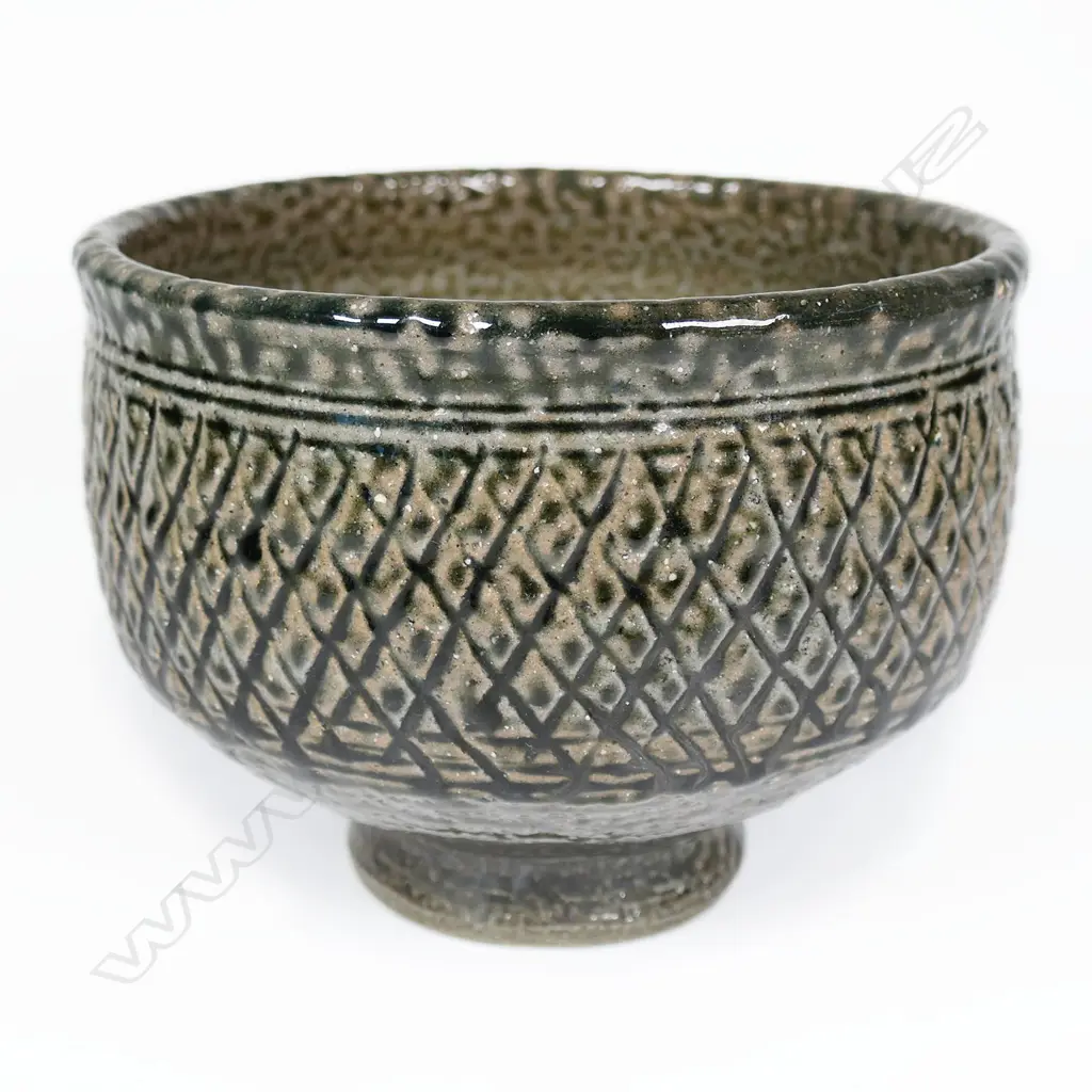 Early Mirek Smisek Salt Glazed Bowl. Cut sides pedestal base. Dia.165mm. H.122mm. Image 1++