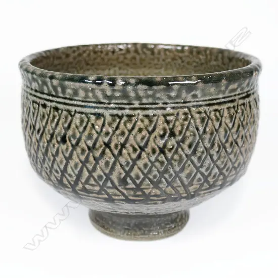 Early Mirek Smisek Salt Glazed Bowl. Cut sides pedestal base. Dia.165mm. H.122mm.