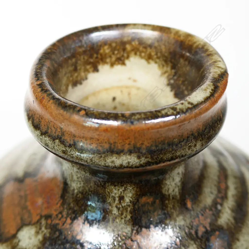 Mirek Smisek Baluster Vase. Tenmoku & ash glazed w band incised diagonal lines. H.265mm Image 1++