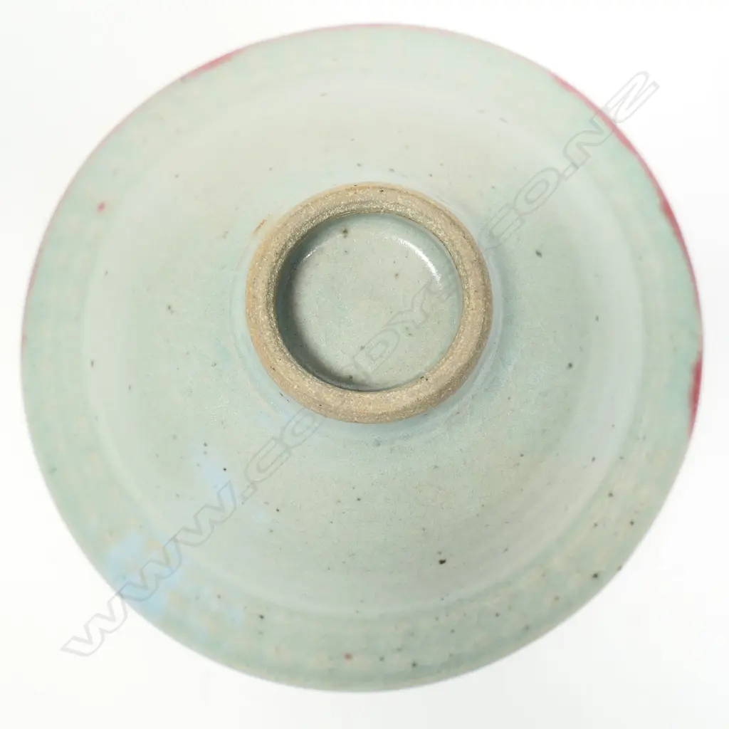 Mirek Smisek Rare Red Glazed Bowl. Impressed diamond banded rim. Impressed potter's mark. Dia.180mm. Image 1++