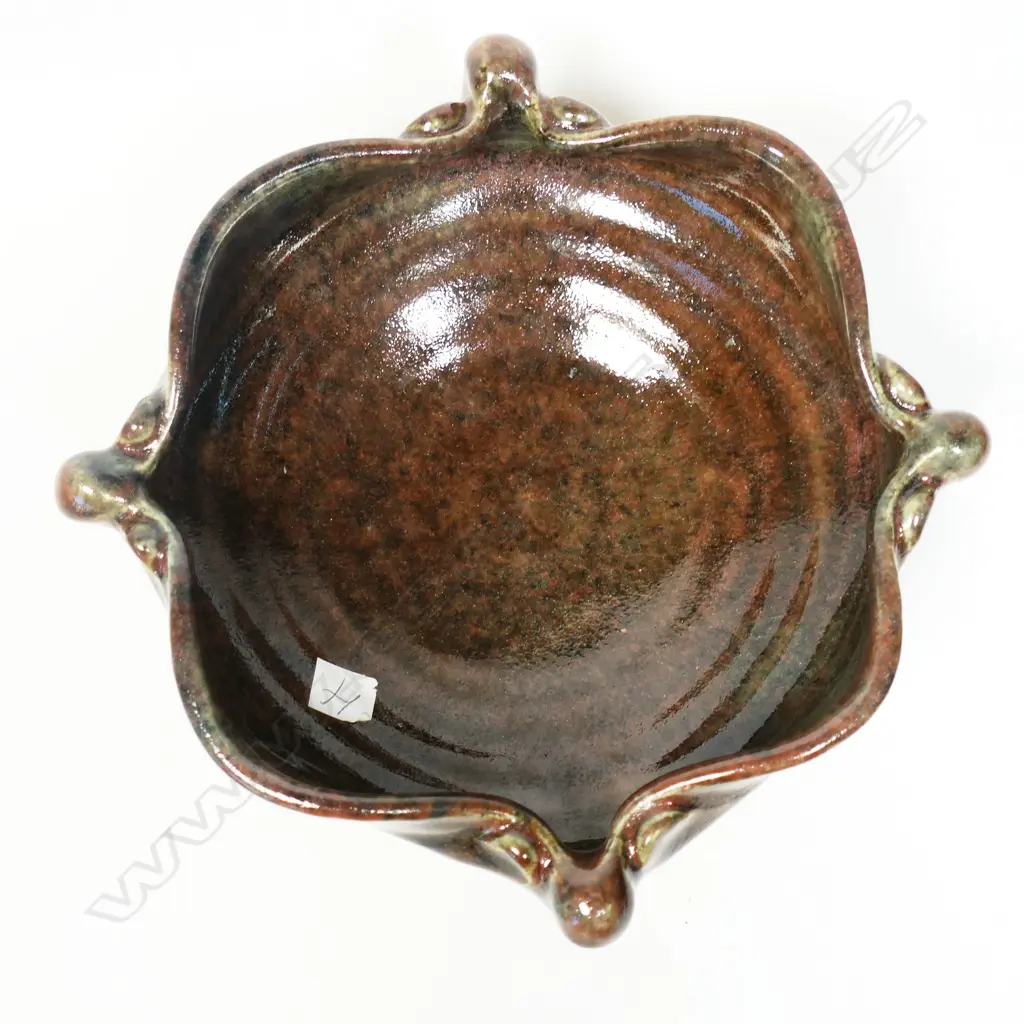 Mirek Smisek 'Gateway to the World' Bowl Sculpted rim variable red brown glaze blue highlights. Impressed potter's mark. Image 1++