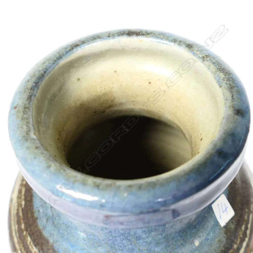 Mirek Smisek Baluster Vase. Band of wax resist pattern to the body on blue glaze . Impressed potter's mark. H.260mm Image 1++