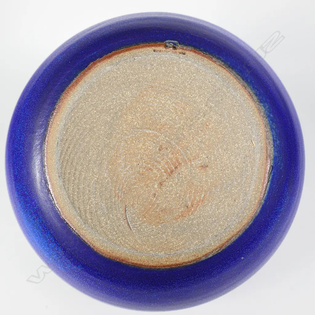 Graeme Storm Squat Spherical Vase. Green & purple blue glaze. H.170mm Image 1++