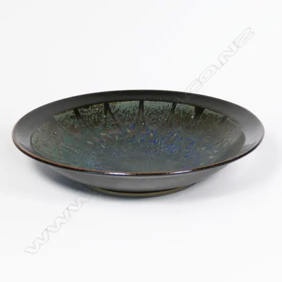 Graeme Storm Wide Footed Bowl. Tenmoko w radiating overglazed design. H.80 x DIA.370mm