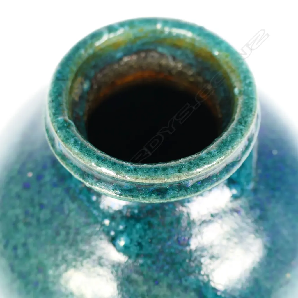 Graeme Storm Green Glazed Ovid Vase. Wide lipped neck. Potter's mark to base. H.105mm Image 1++