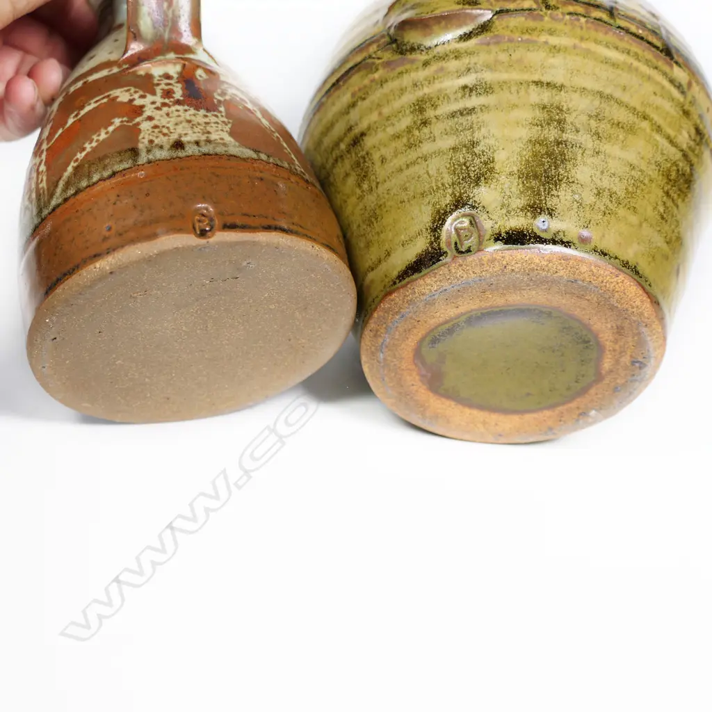 Peter Stichbury Coffee Pot & Oil Bottle. Both potter's mark to base, H.240 & 200mm Image 1++