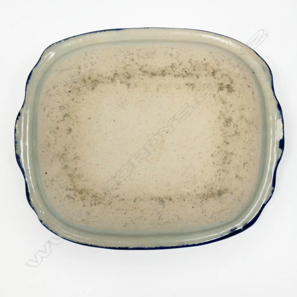Pamela Ansouth Serving Platter red brushed detail framed by blue border. L.325mm. Impressed potter's mark. Image 1++