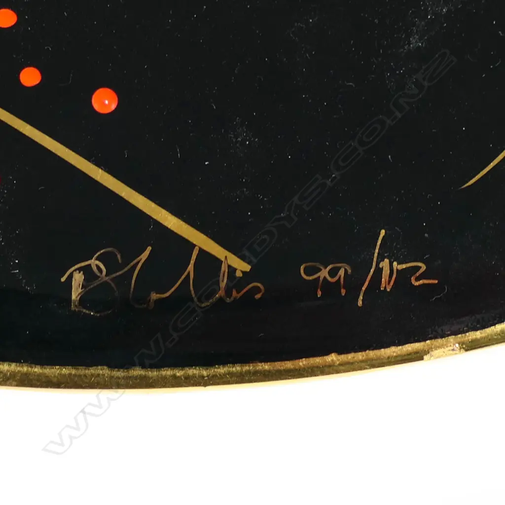 Peter Collis Lg Footed Dish. Bk w gold highlights. Signed & dated '99. Dia.420mm Image 1++