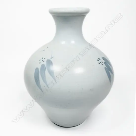 Peter Collis Ovoid Vase. Pale ground w fine leaf motif. H.290mm
