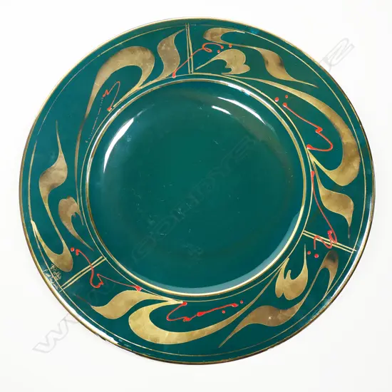Peter Collis Charger gilt & red highlights. Signed & dated '98. Dia.395mm.