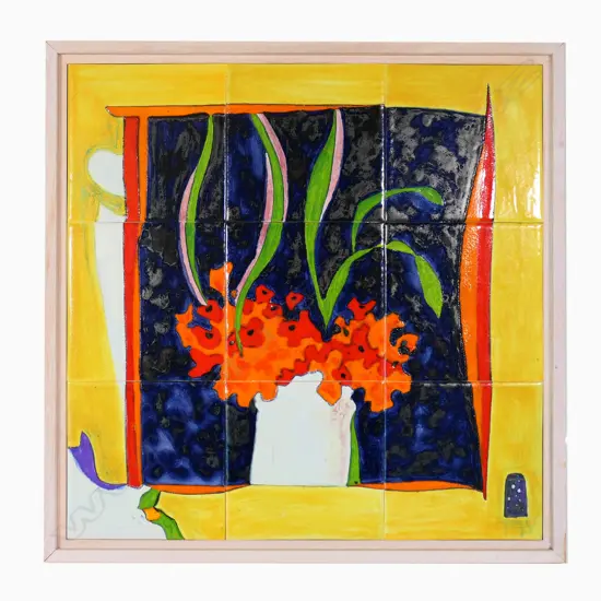 Genie de Lange 'White Vase' Tile Artwork. Signed & dated 1988 verso. 455x455mm