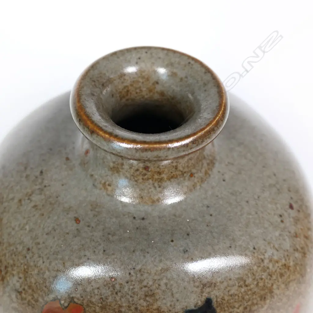 Paul Fisher Vase. Brushed flowering plant decoration. Potter's mark on base, H.190mm Image 1++