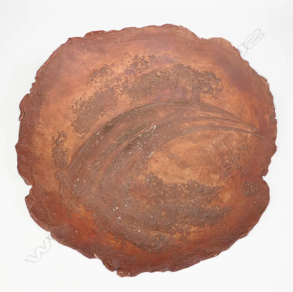 John Fuller Wide Footed Dish. Unglazed w textured surface design. Dia.360mm Image 1++