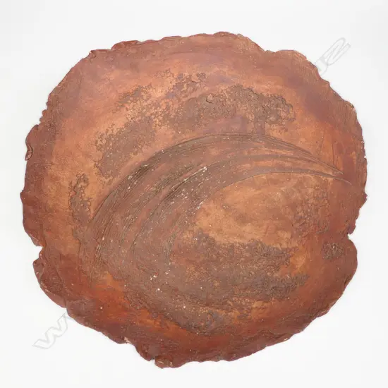 John Fuller Wide Footed Dish. Unglazed w textured surface design. Dia.360mm