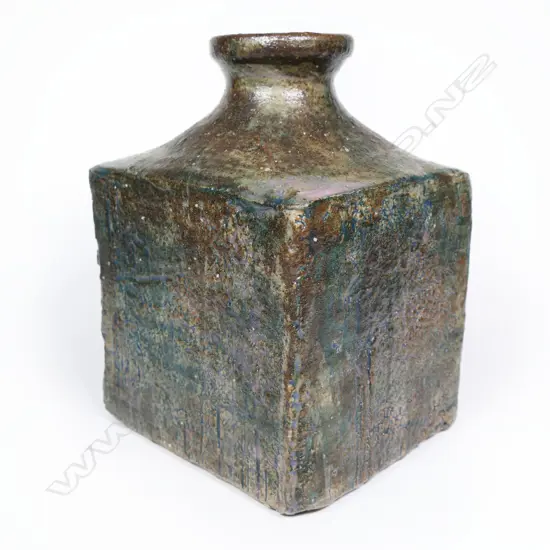 John Fuller Square Based Bottle Vase w textured finish. Potter's mark to lower side. H.220mm W.165mm