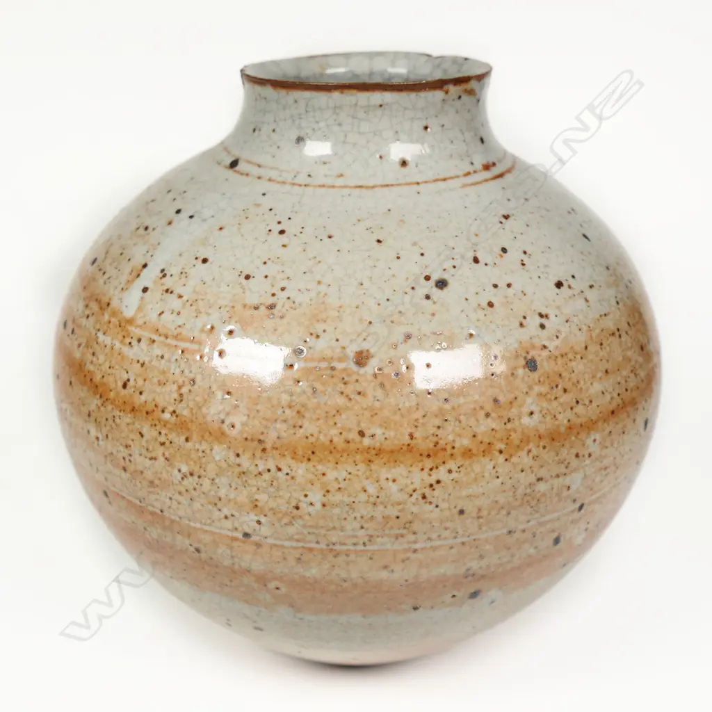 Campbell Hegan Shino Glazed Orb Vase. Potter's mark to base. H.200mm Image 1++
