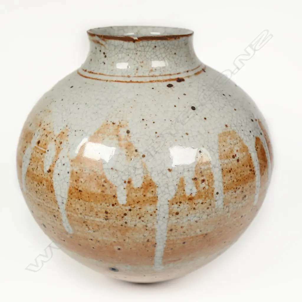 Campbell Hegan Shino Glazed Orb Vase. Potter's mark to base. H.200mm Image 1++