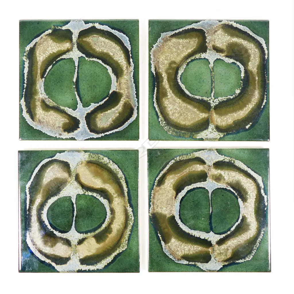 Four Charles Holmes Wall Tiles. Apple core design. Cork backing Image 1++
