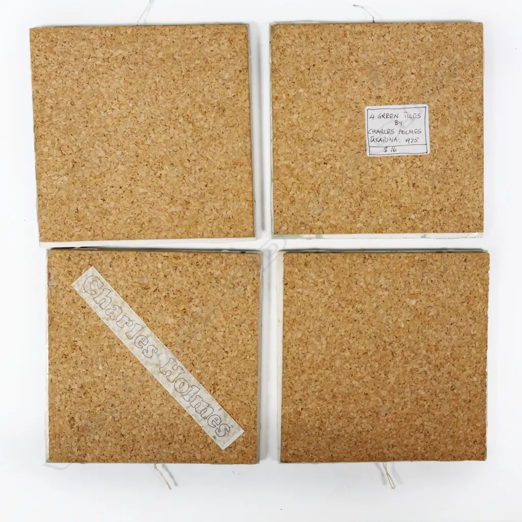 Four Charles Holmes Wall Tiles. Apple core design. Cork backing Image 1++