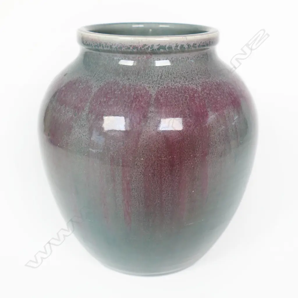 Olive Jones Ovoid Vase. Lustrous glaze variable blush tones. H165mm Image 1++