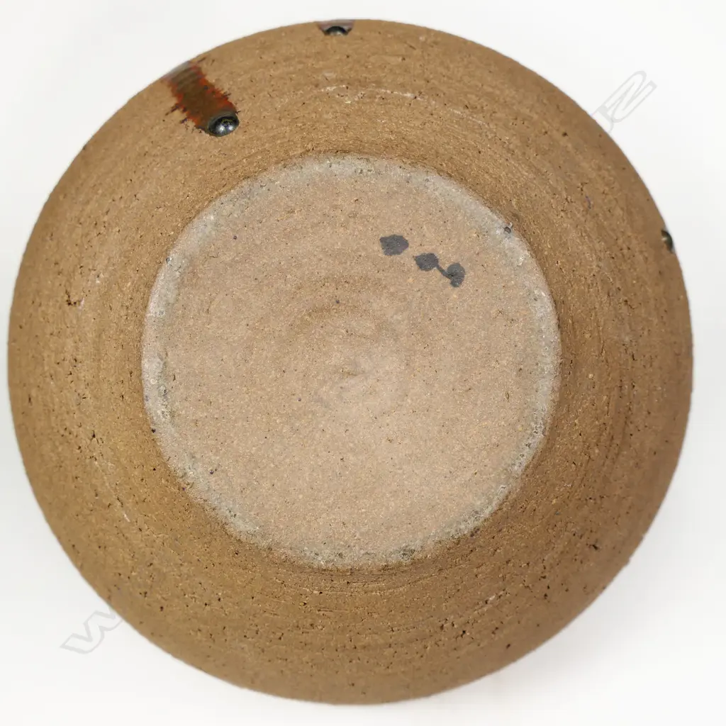 Estelle Martin Floor Pot. Glazed neck unglazed body w concentric incised rings, potter's marks to base, H.300mm Image 1++