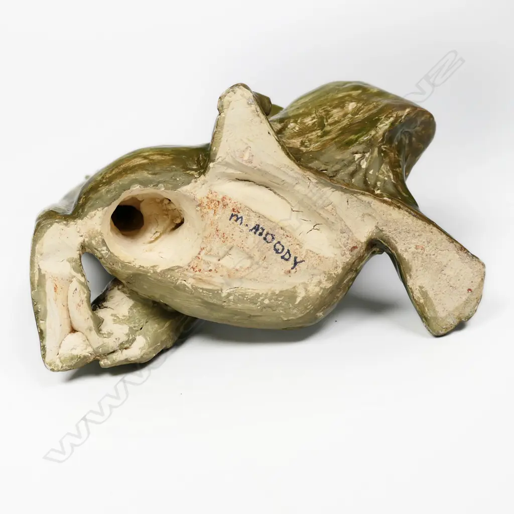 Muriel Moody (1907-1991) Green Glazed Female Figure with a Fish on Lap. H.175mm Image 1++