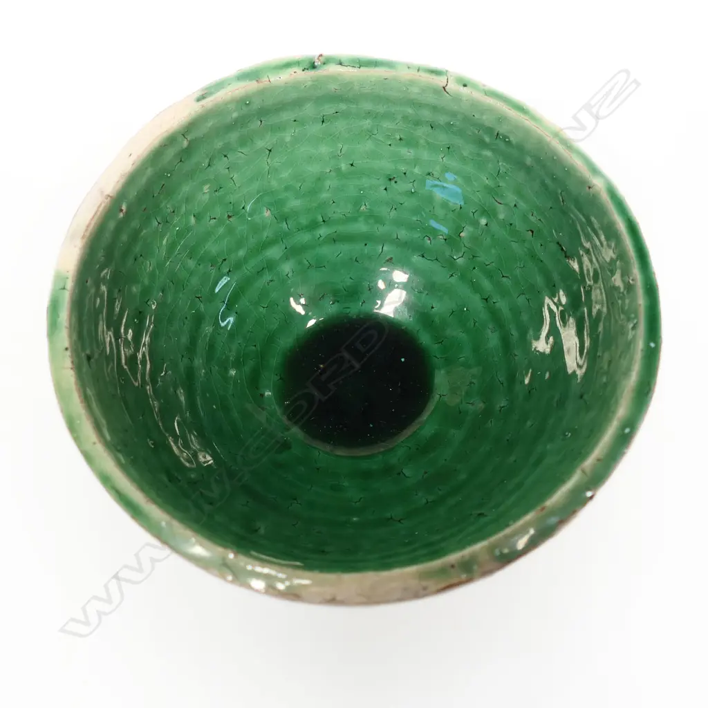 Martin Poppelwell Green Glazed Interior Bowl. Painted potter's mark to base. Dia,125mm. Image 1++