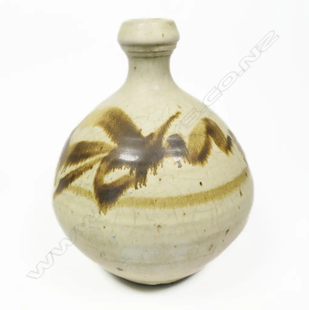 Warren Tippet Ovoid Specimen Vase. Brushed decoration on pale ground. Potter's mark. H.165mm. Image 1++