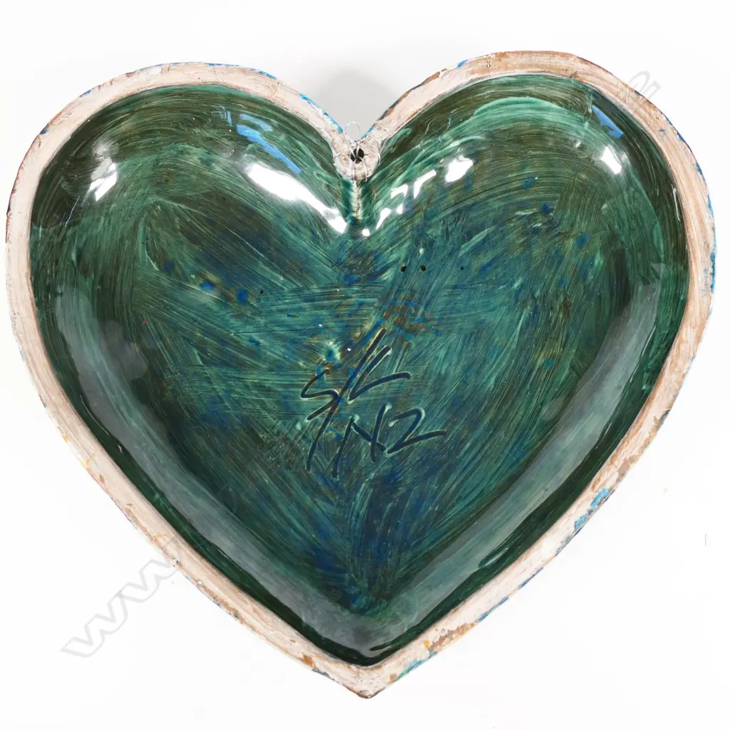 Keum Sun Lee/ Sang Sool Shim Hanging Heart. Lustre glazed porcelain, floral design w orange flowers. 300 x 300mm Image 1++