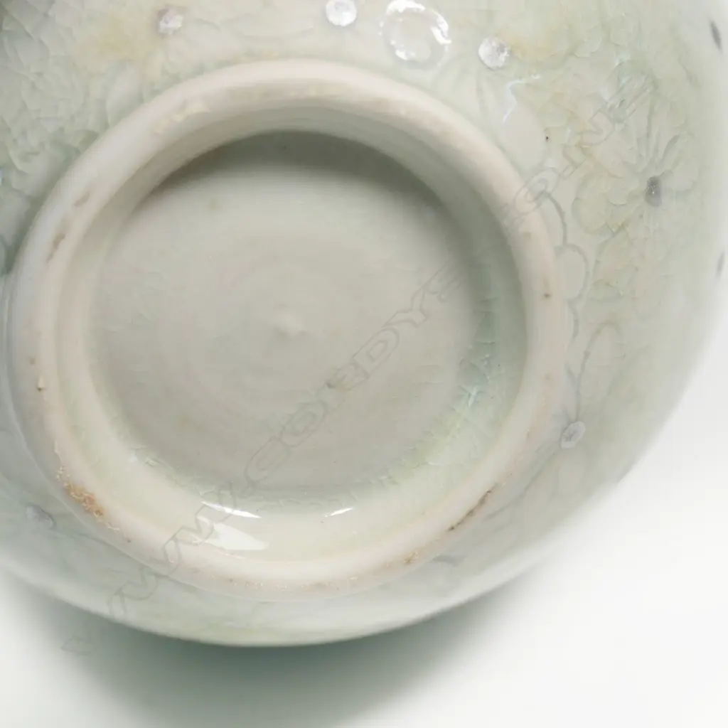 Keum Sun Lee/ Sang Sool Shim Long necked Bottle Form. Pearl glazed porcelain w silver dot detail. H.400mm Image 1++