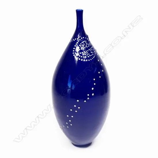 Keum Sun Lee/ Sang Sool Shim Bottle Form. Blue glazed porcelain w silver detail. H.240mm