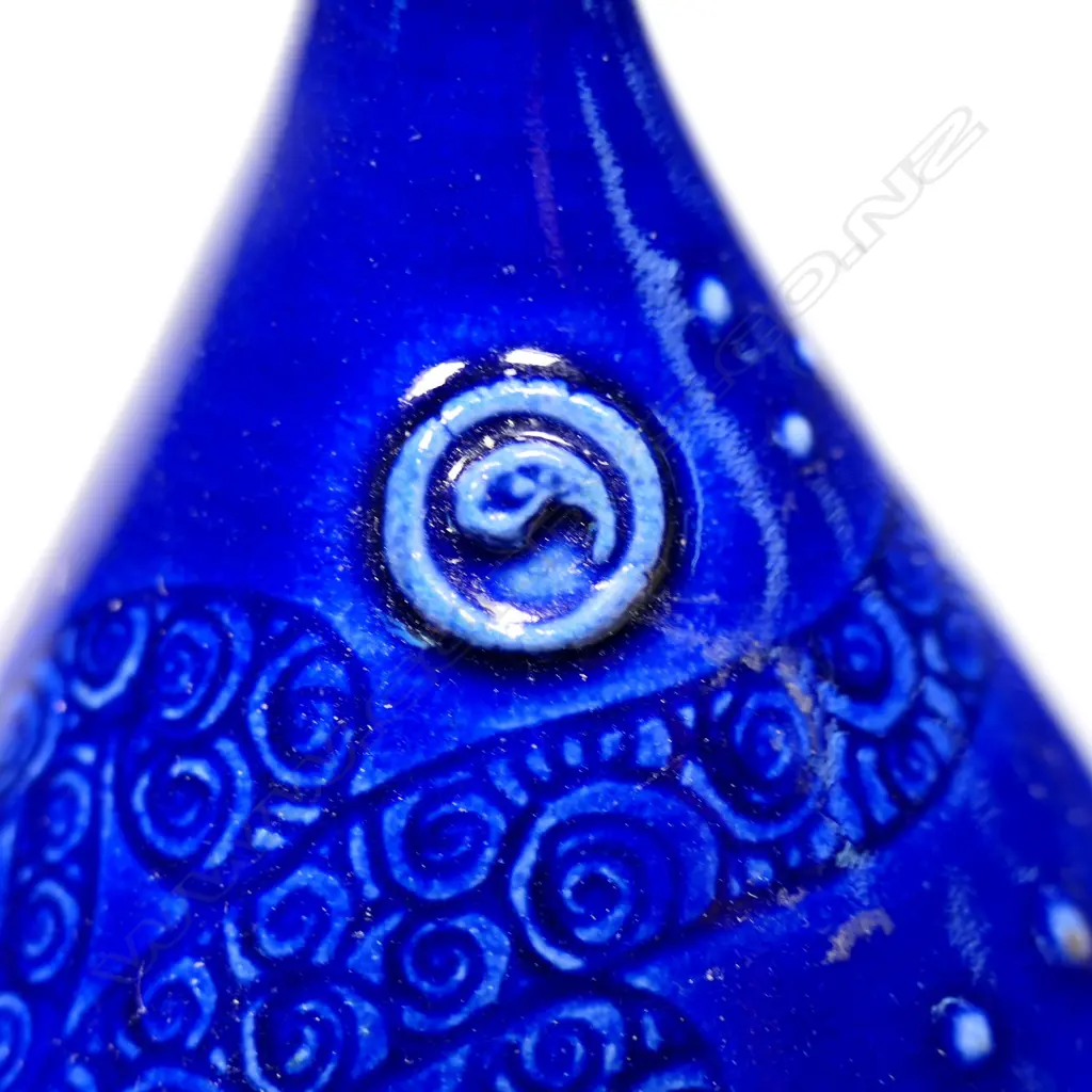 Keum Sun Lee/ Sang Sool Shim Bottle Form. Blue glazed porcelain incised circular & raised dot detail. H.230mm Image 1++