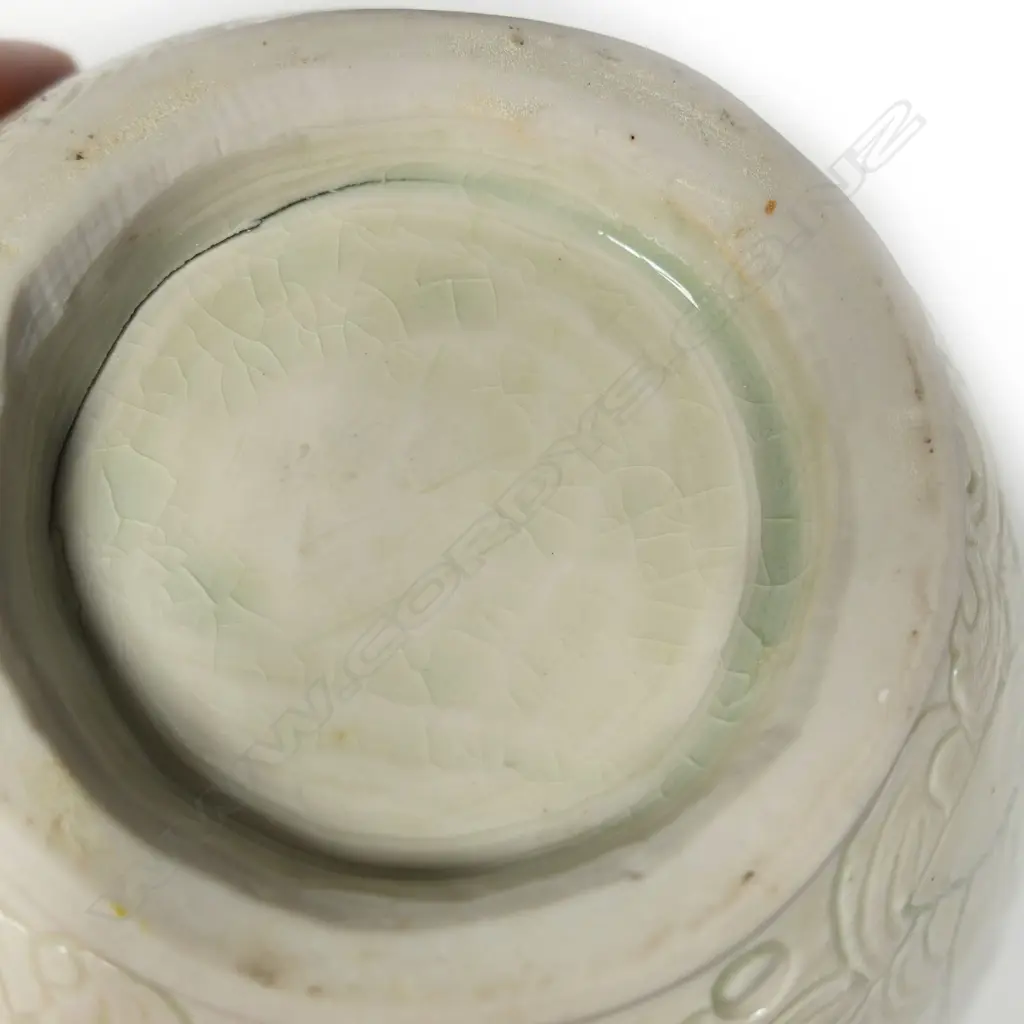 Keum Sun Lee/ Sang Sool Shim Lg Elliptical Bottle Form. Porcelain. Clear glaze over incised celadon ground. H.340mm Image 1++