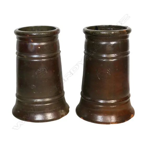 Two chimney pots from Carder Bros & Co. Ponsonby, salt glazed. Some faults/chips. H's. 510 & 505mm.
