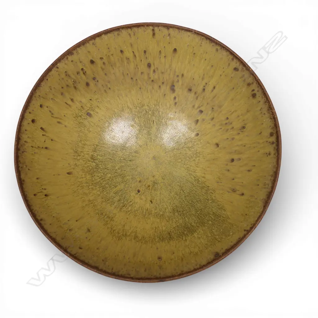 Len Castle (1924-2011) large wide bowl with internal radiating olive-green glaze, Image 1++