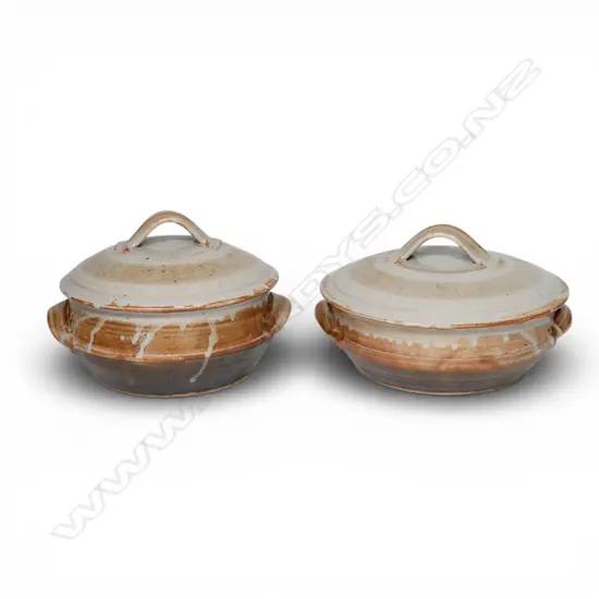 Peter Stichbury two Shino glazed lidded tureens,