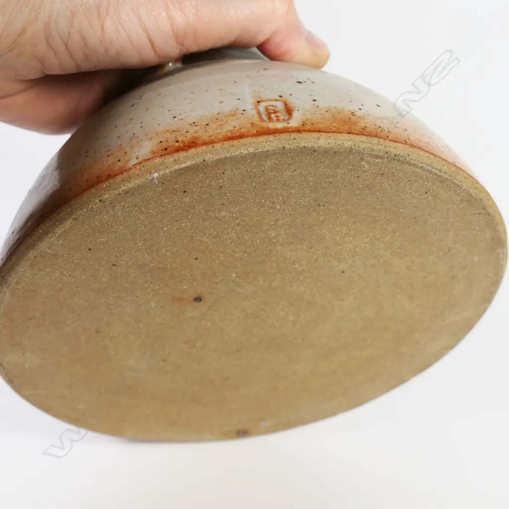 Peter Stichbury Shino glazed tea pot with overhead bamboo handle, Image 1++