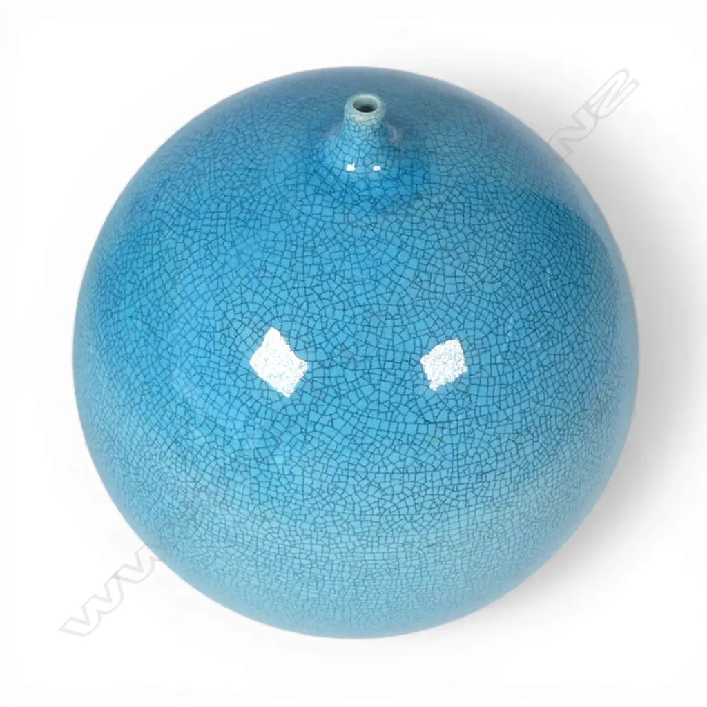 Peter Collis crackle glazed blue orb vase, Image 1++