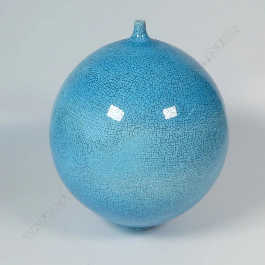 Peter Collis crackle glazed blue orb vase, Image 1++