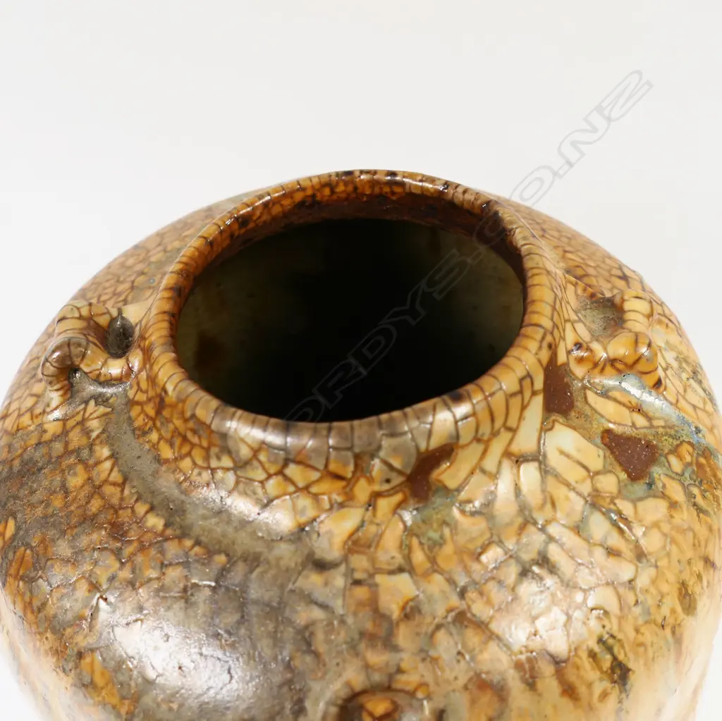 Greg Barron woodfired altered form vessel with dimples, Image 1++