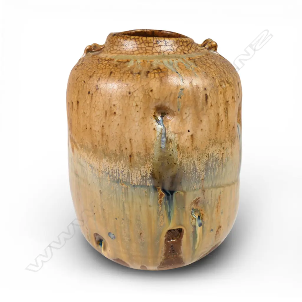 Greg Barron woodfired altered form vessel with dimples, Image 1++