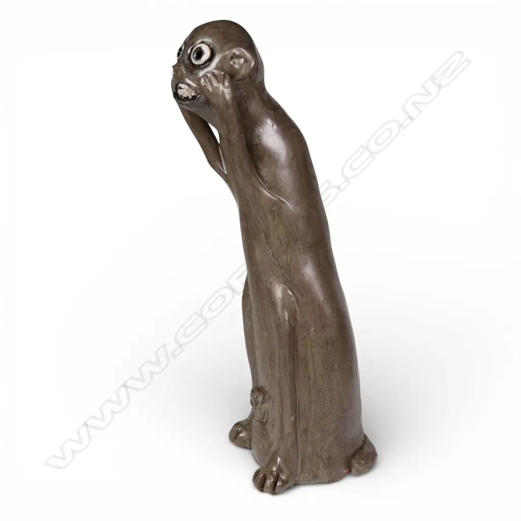 A Mark Rayner pottery creature with hands to cheek (a la 'The Scream'), Image 1++