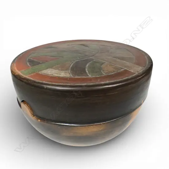 Moyra Elliot lidded terracotta vessel with hand etched lid,