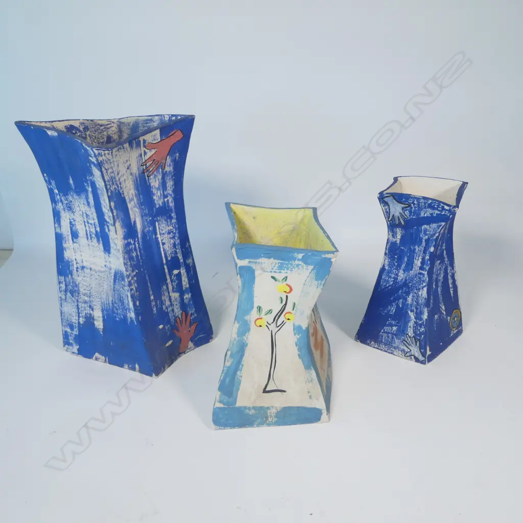 Three unglazed slab sided vases, Image 1++