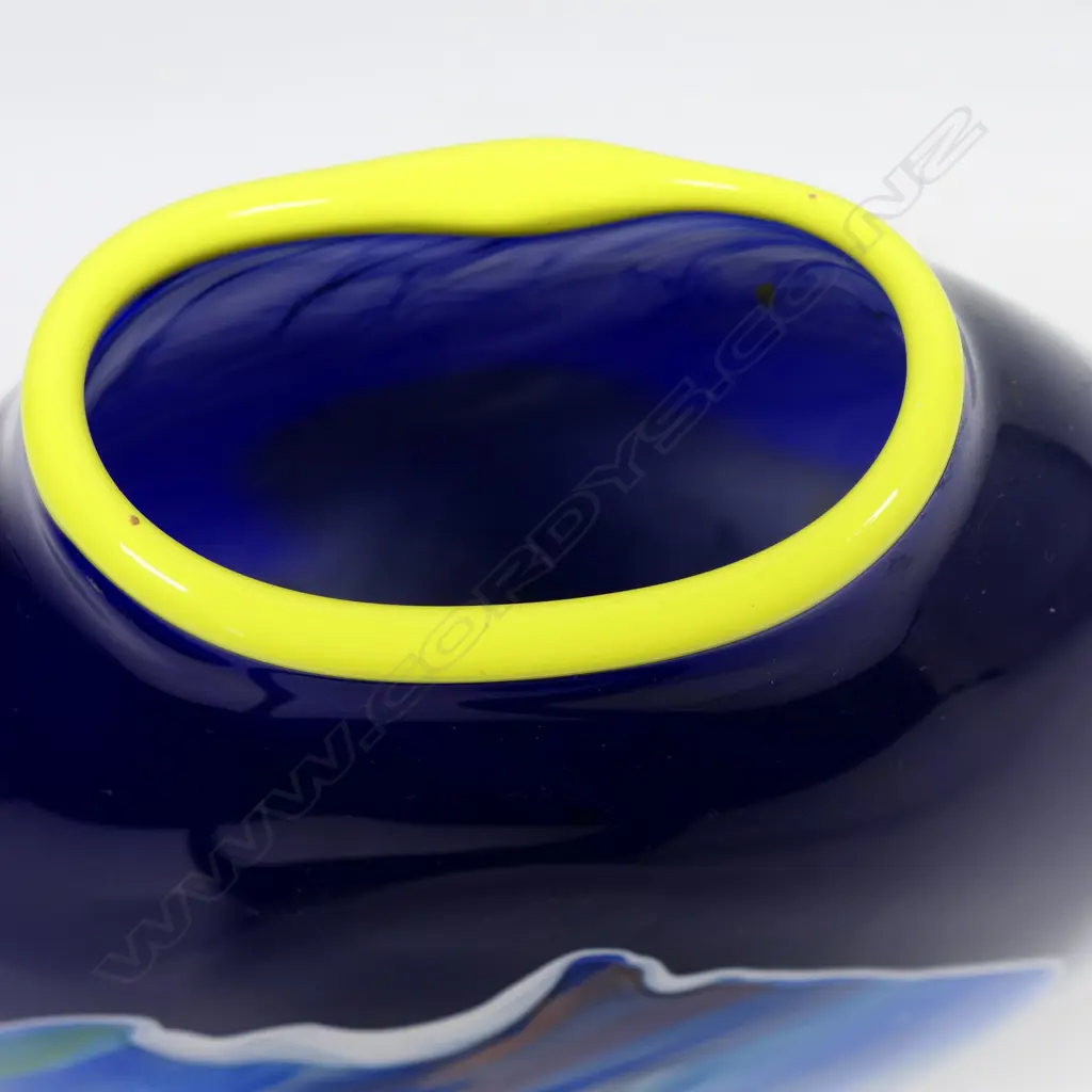 Garry Nash (ONZM) opaque blue flattened ovoid art glass vase, Image 1++