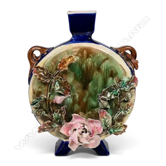 Milton Potteries majolica twin sided moon vase,