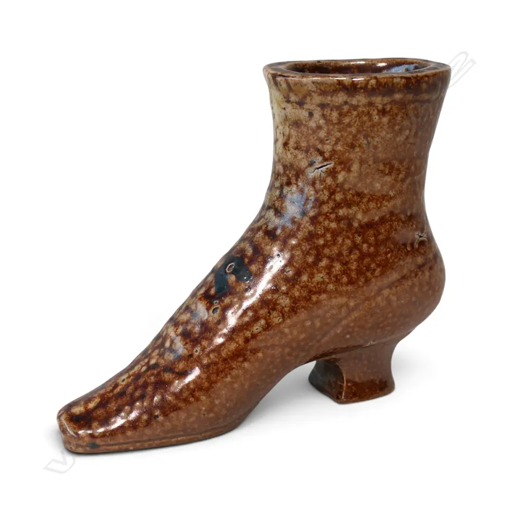 Colonial New Zealand pottery salt glazed boot spill vase, Image 1++