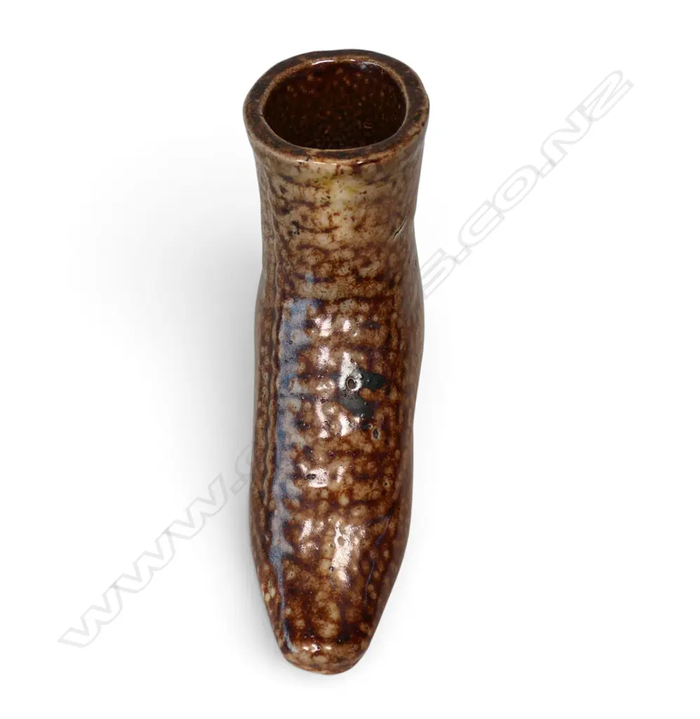 Colonial New Zealand pottery salt glazed boot spill vase, Image 1++