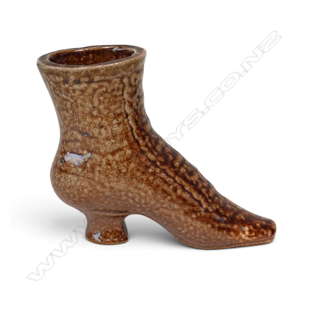 Colonial New Zealand pottery salt glazed boot spill vase, Image 1++